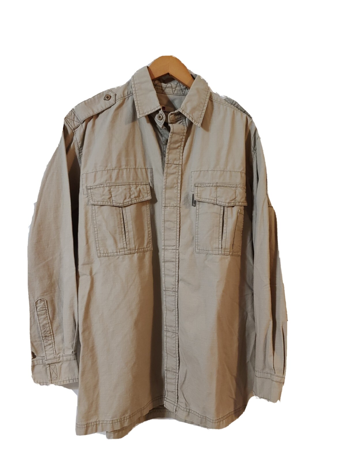 Woolrich Shacket M L/S Khaki Cotton Button Front Pockets Logo