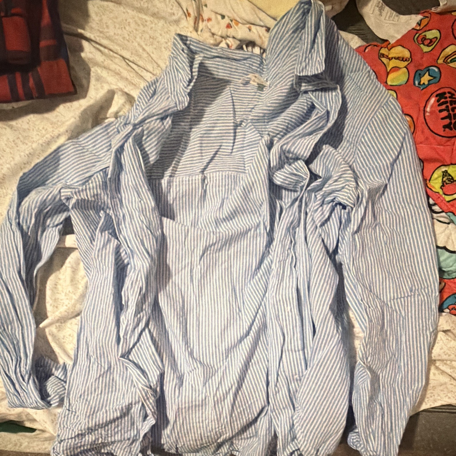 Blue & White Striped Woven Button-Front Point Collar Shirt XL Teens