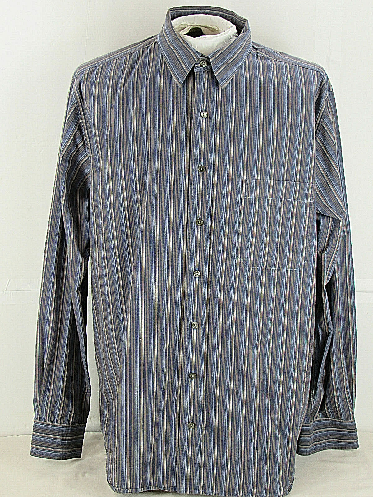 Eddie Bauer Mens L/S Button Down Shirt XL Tall [ 52in Chest 33L] Striped Cotton