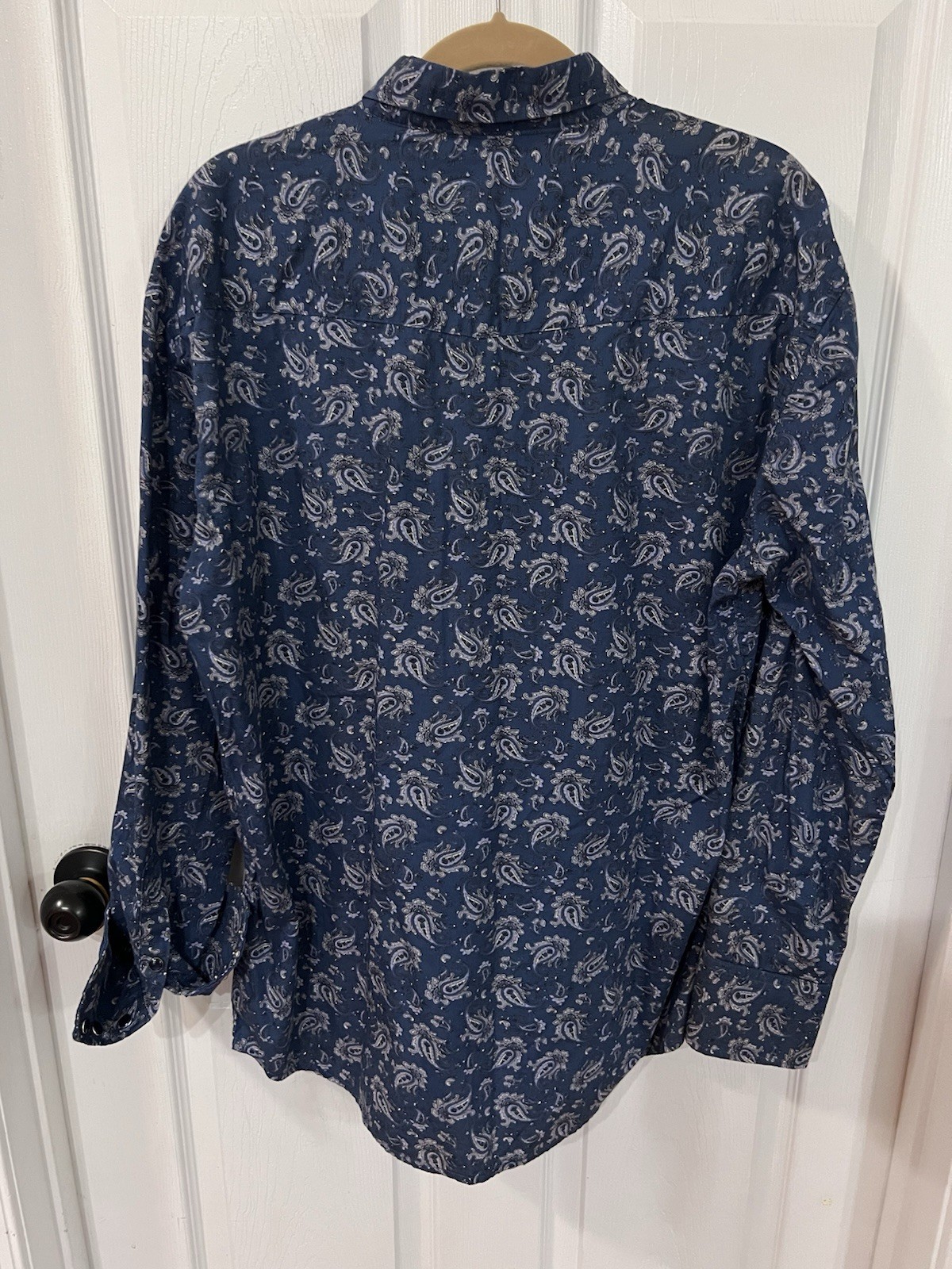 Western Shirt Mens XL Pearl Snap Long Sleeve blue Paisley Franky Max Rockabilly