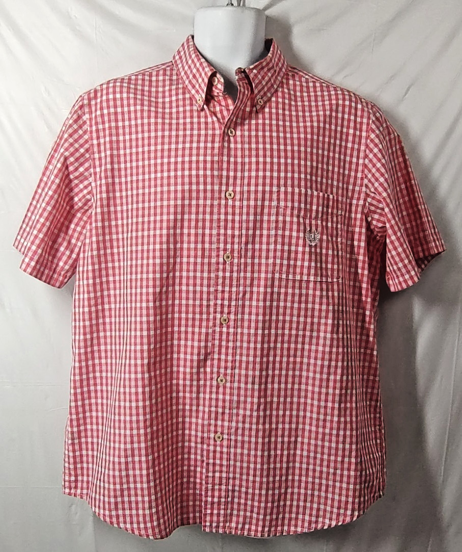 Chaps Easy Care Shirt Large Red White Check Button Down Short Sleeves Men’s