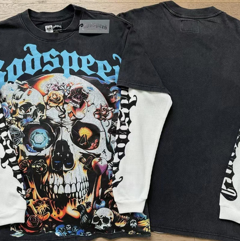 Mens Godspeed Long sleeve Vintage Pure cotton Print Round neck T-shirt 14 styles