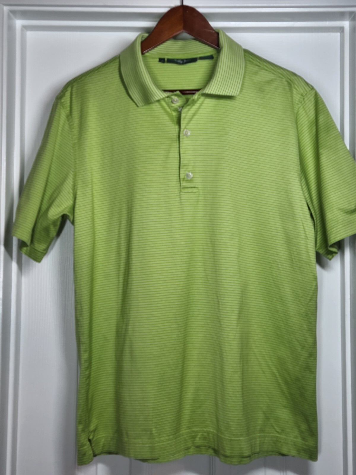Bobby Jones Mens M Green Striped Golf Shirt Short Sleeve Polo Cotton
