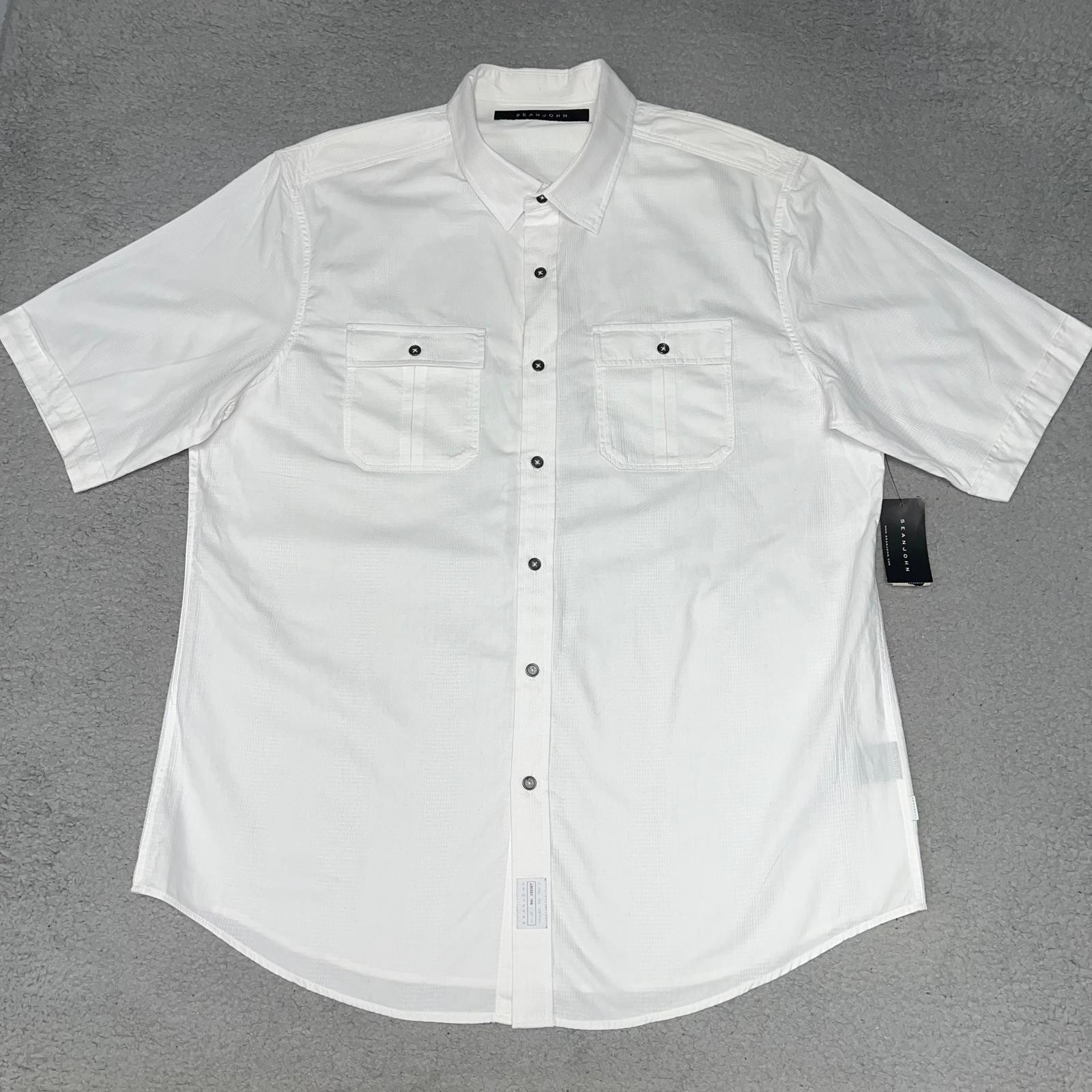 NOS Sean John Shirt Men 2XL XXL White Waffle Knit Short Sleeve Button Up NWT VTG