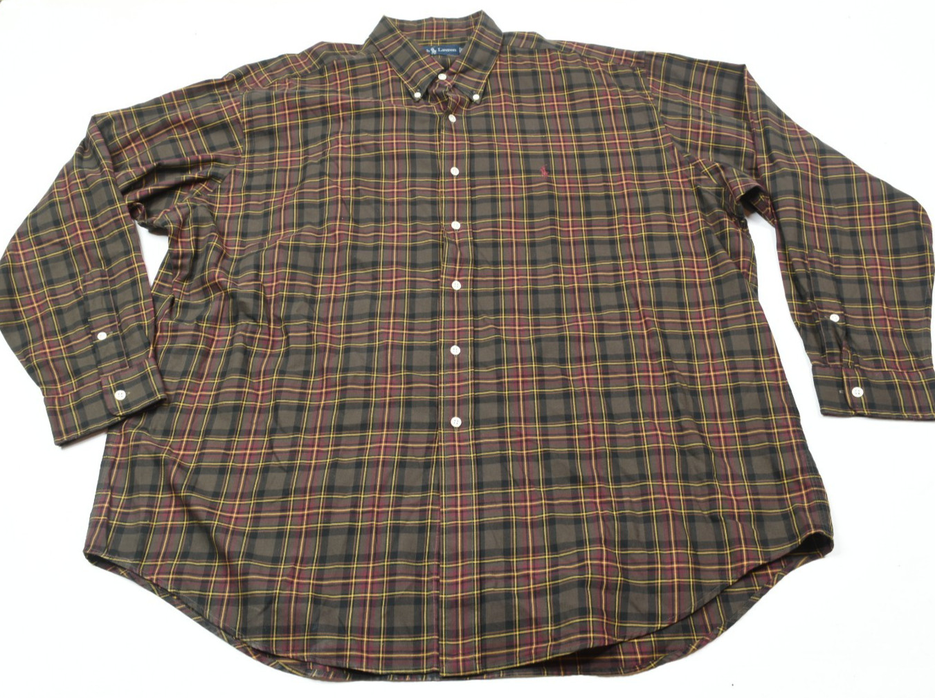 Ralph Lauren Blake Shirt Mens 2XL Brown Red Plaid Long Sleeve Button-Down Cotton