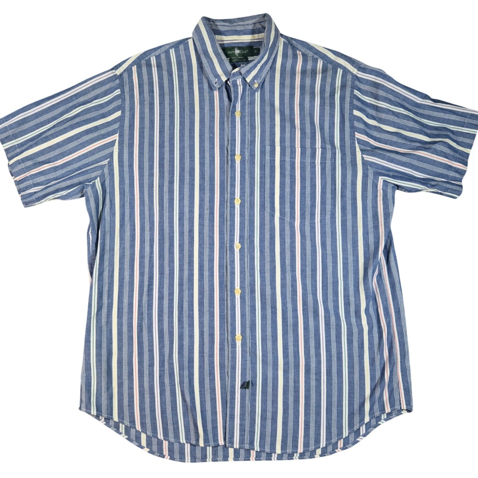 Hunt Club Vintage 90s Multi-Color Striped Short Sleeve Button Down Shirt – Large