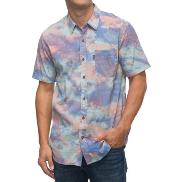 REEF Claude Woven Shirt Men’s Large Button Down Short Sleeve Aruba Blue New