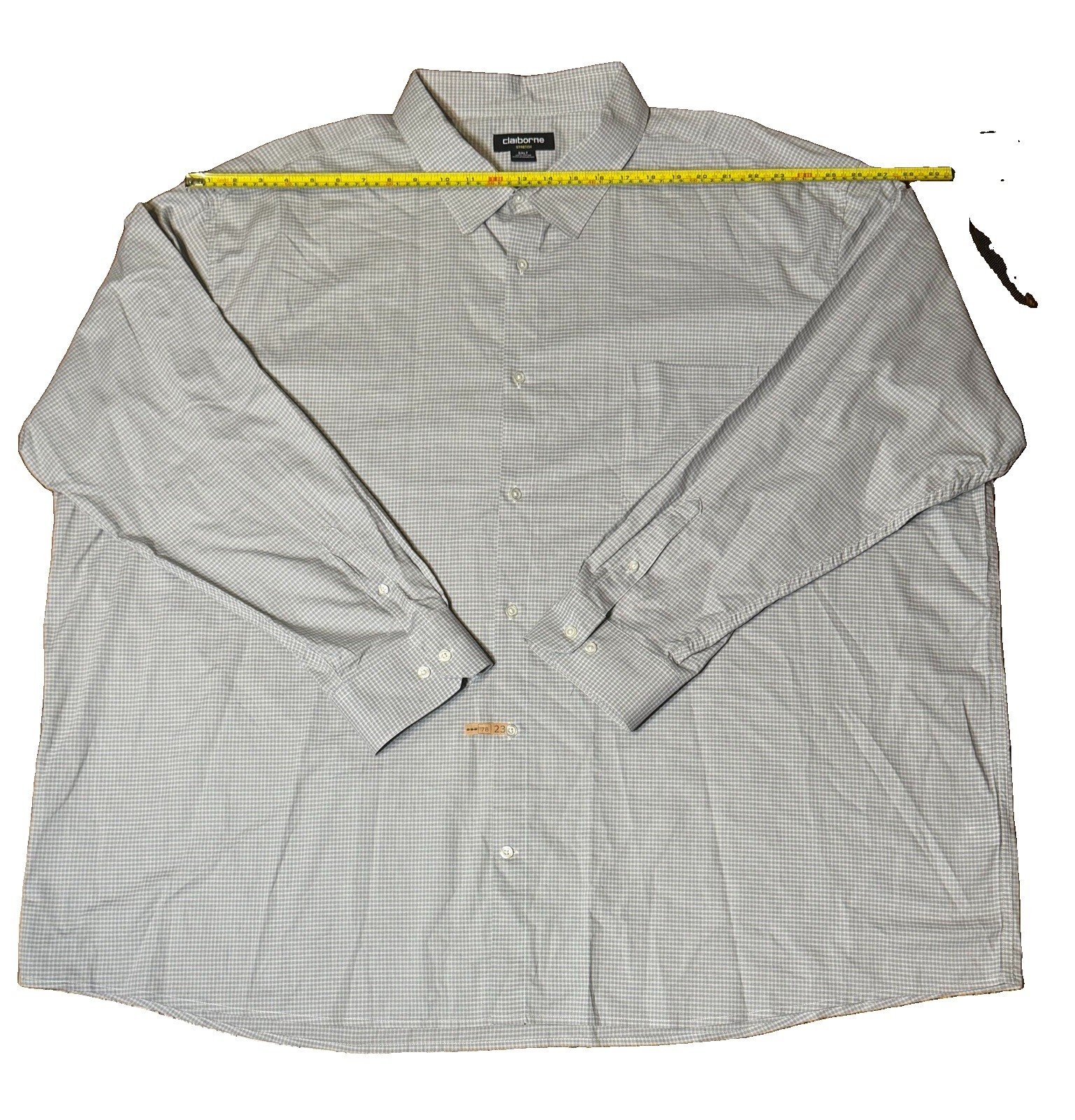 Claiborne Men’s Long Sleeve Stretch Fit Button Up Gray & White Checked Size 5XLT