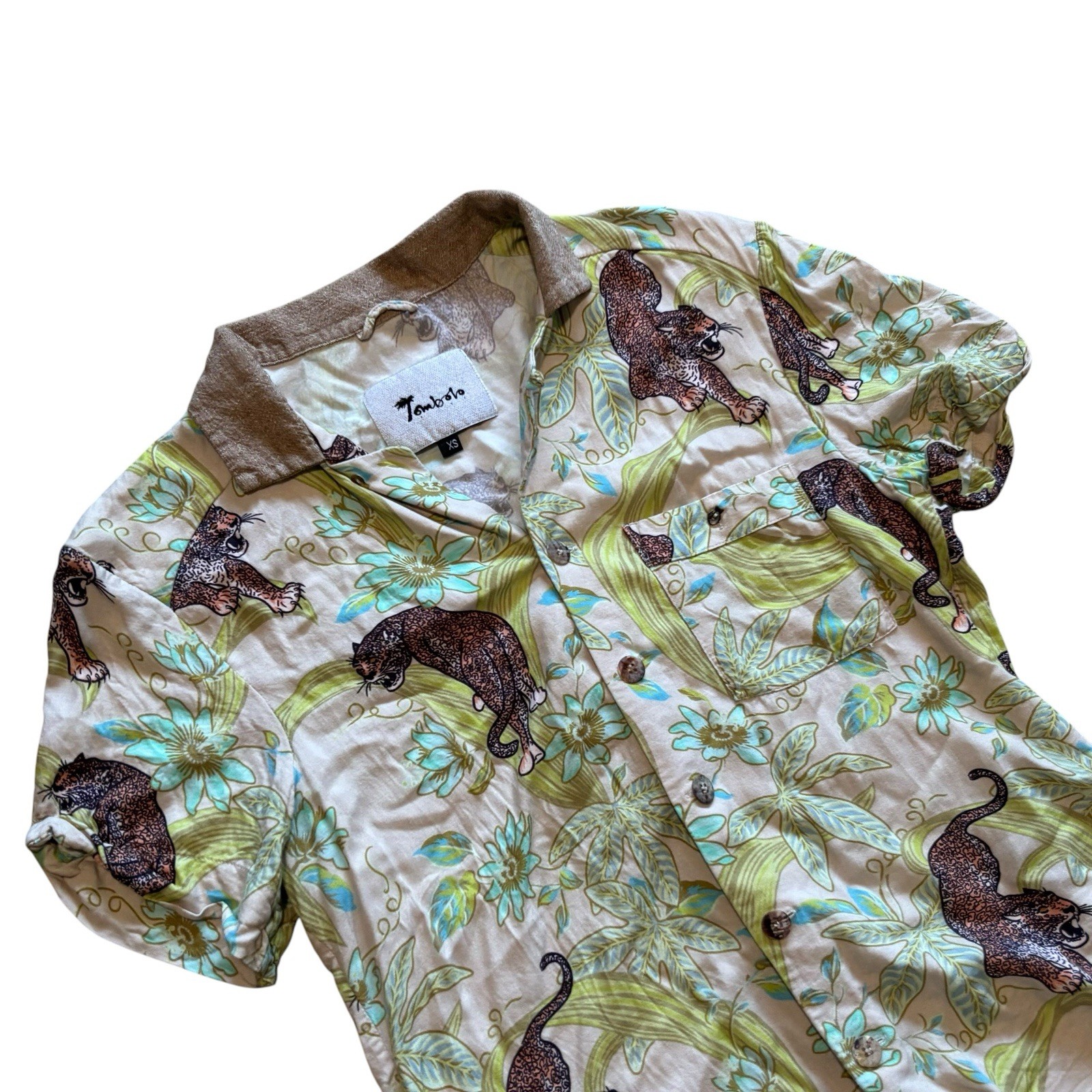 Tombolo Lurking Jaguar Short Sleeve Shirt Men’s Size X-Small In Beige Green