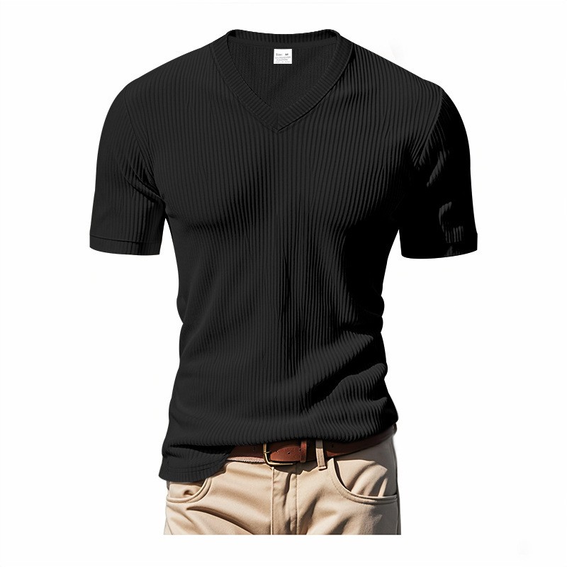 Loose casual men’s t-shirt corduroy V-neck short sleeve versatile