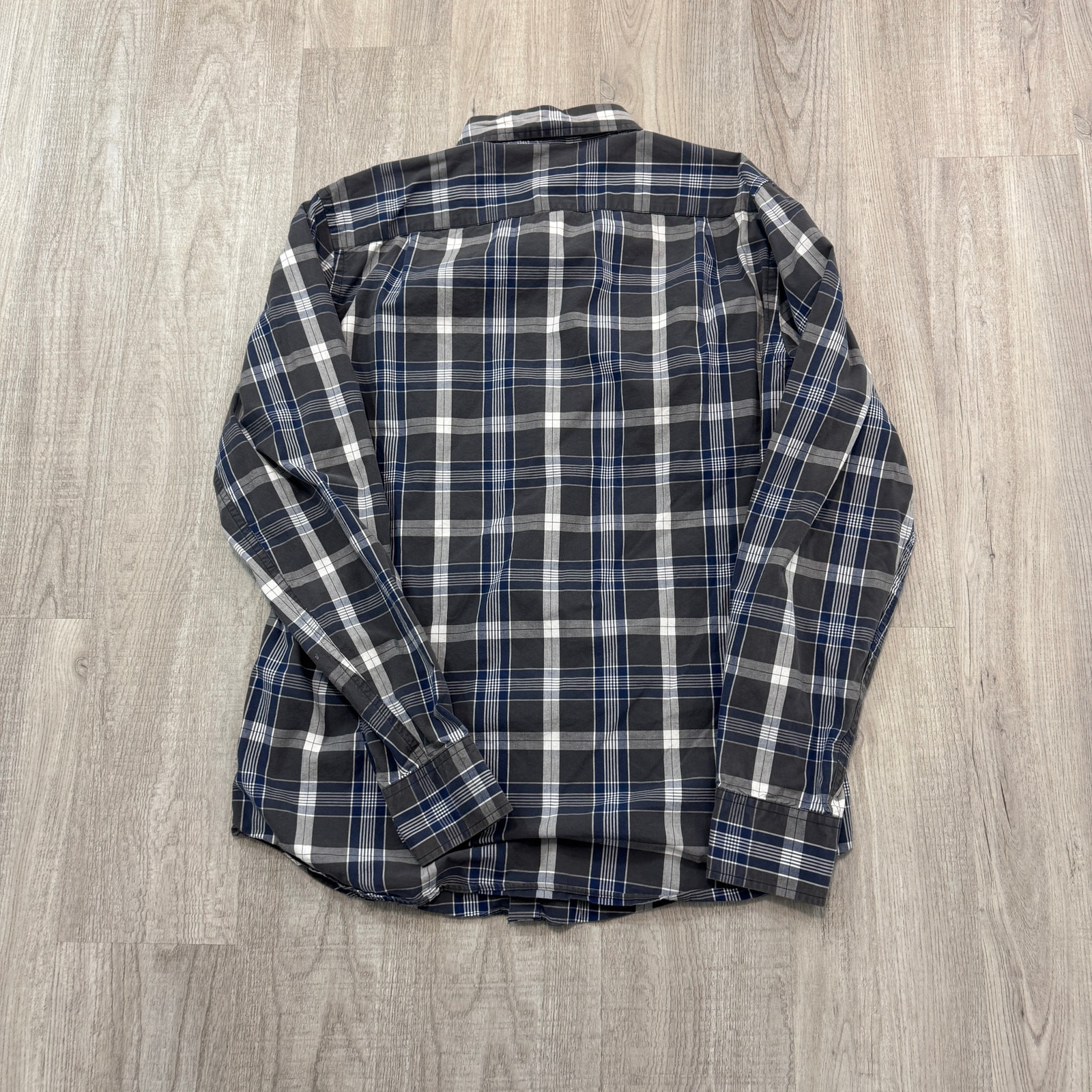 J Crew Shirt Men Medium Blue Gray Plaid Check Quality Woven Shirt Tartan Button