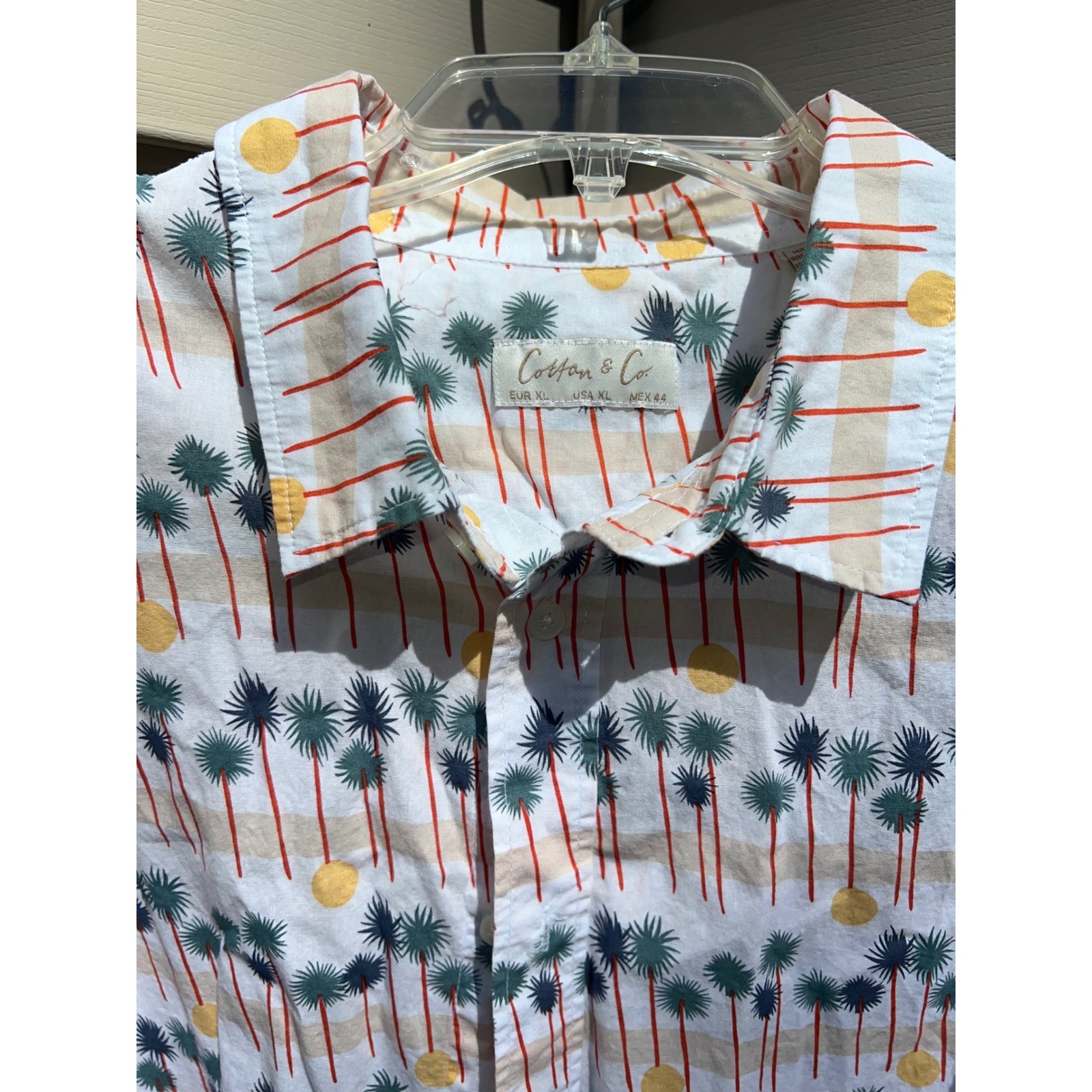 Cotton & Co Mens XL Short Sleeve Button Down Palm Tree Tropical Print Vacation