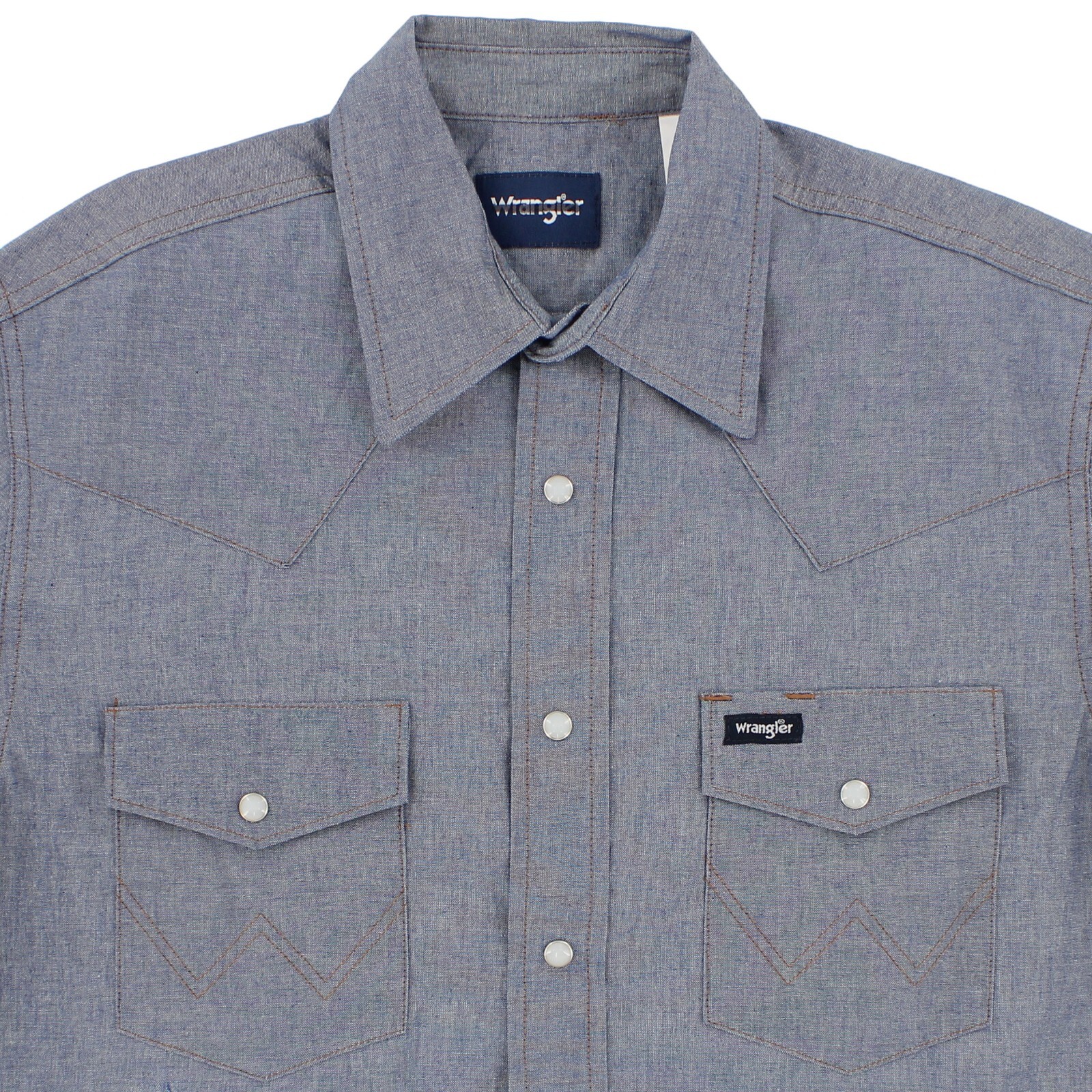 Wrangler Men’s Western Shirt Long Sleeve Chambray Snap Button Up 100% Cotton