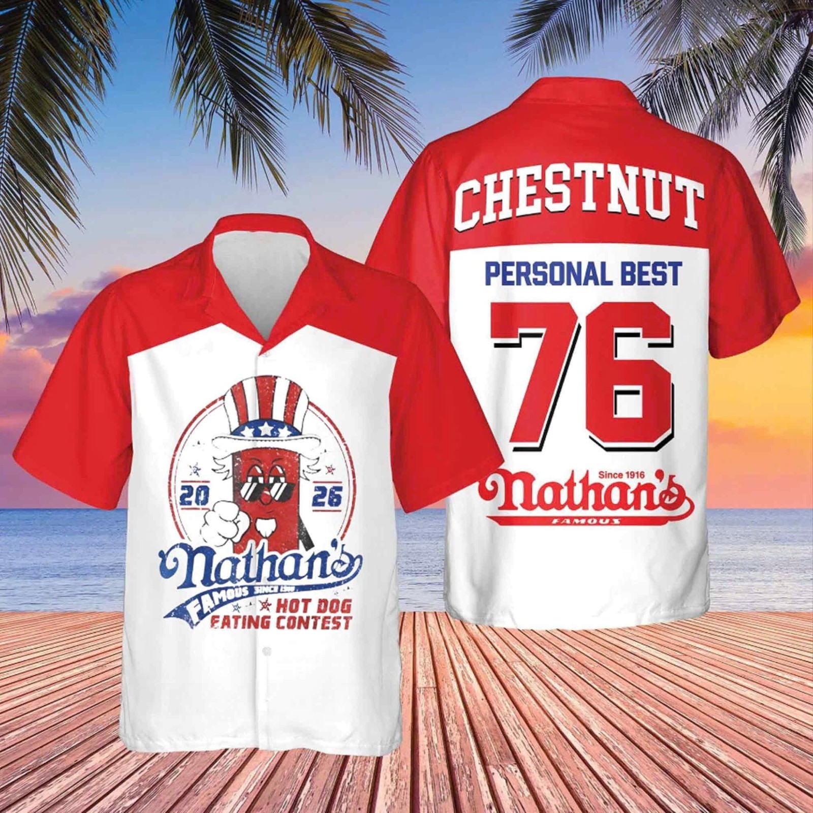 Nathan’s Famous Hot Dog Eating Contest Shirt – Chestnut 76 Personal Best.