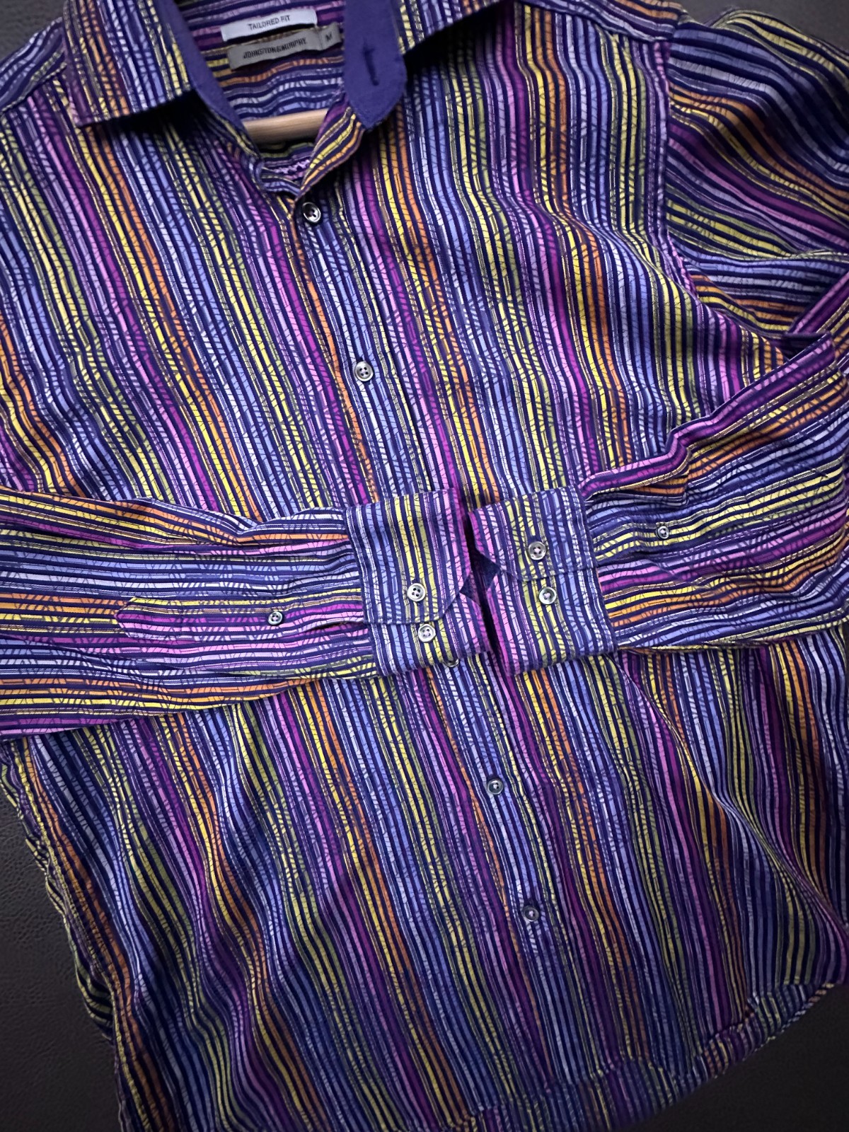 Johnston & Murphy Shirt Mens Medium Blue Geometric Striped Retro Tailored Fit
