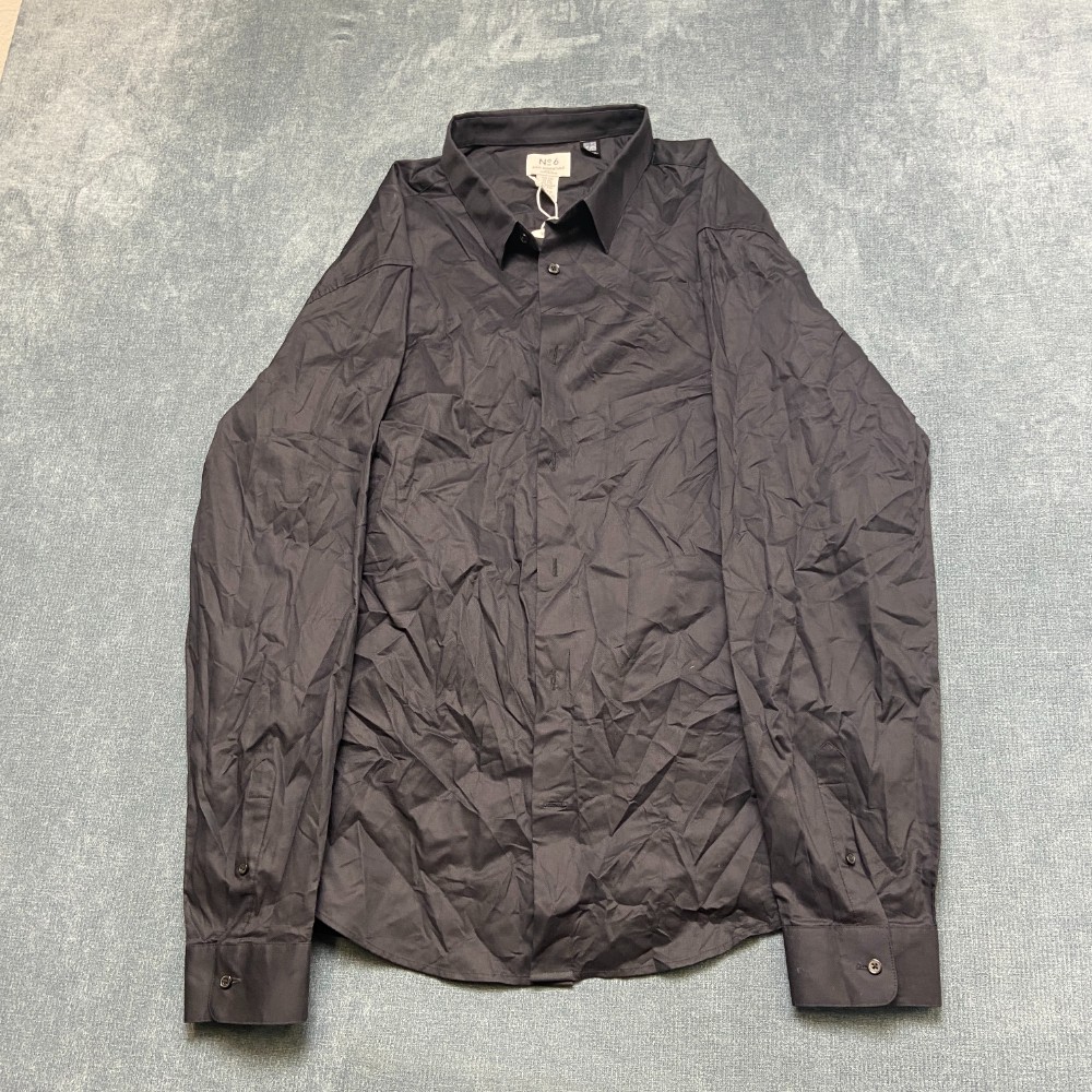H&M Essentials No 6 Shirt Mens 2XL Black Slim Fit Classic Round Hem Button Up