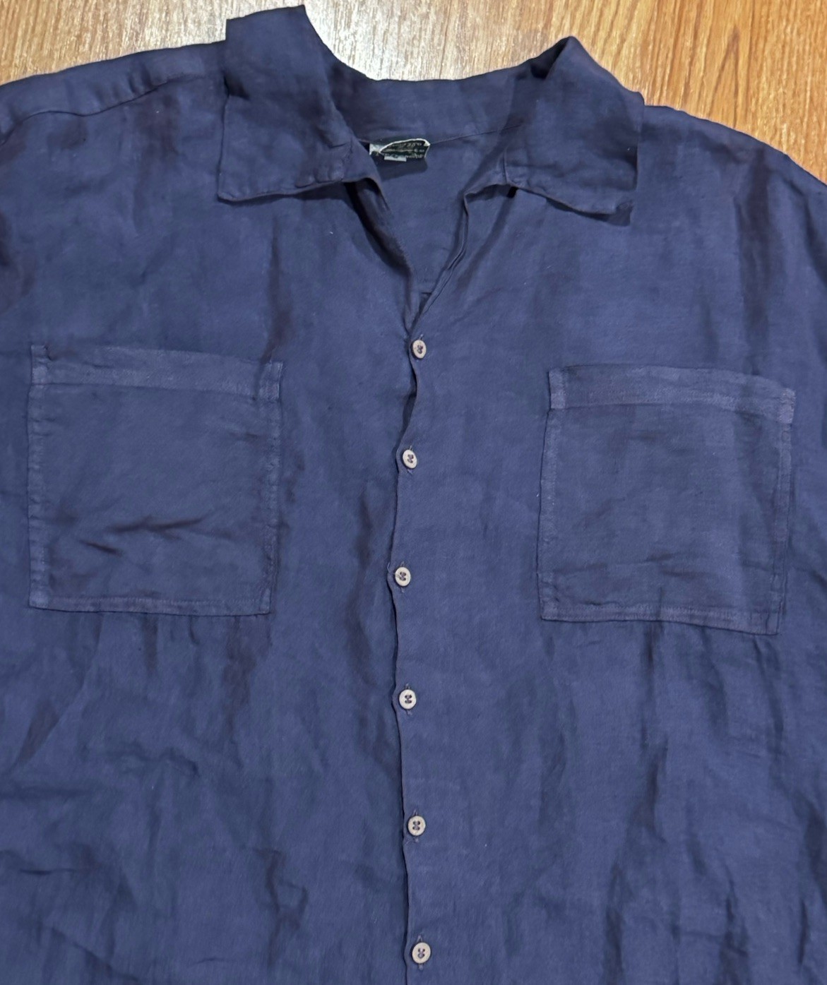 La Bottega di Brunella Shirt Mens S Linen Button Up Oversized Italy Navy Blue