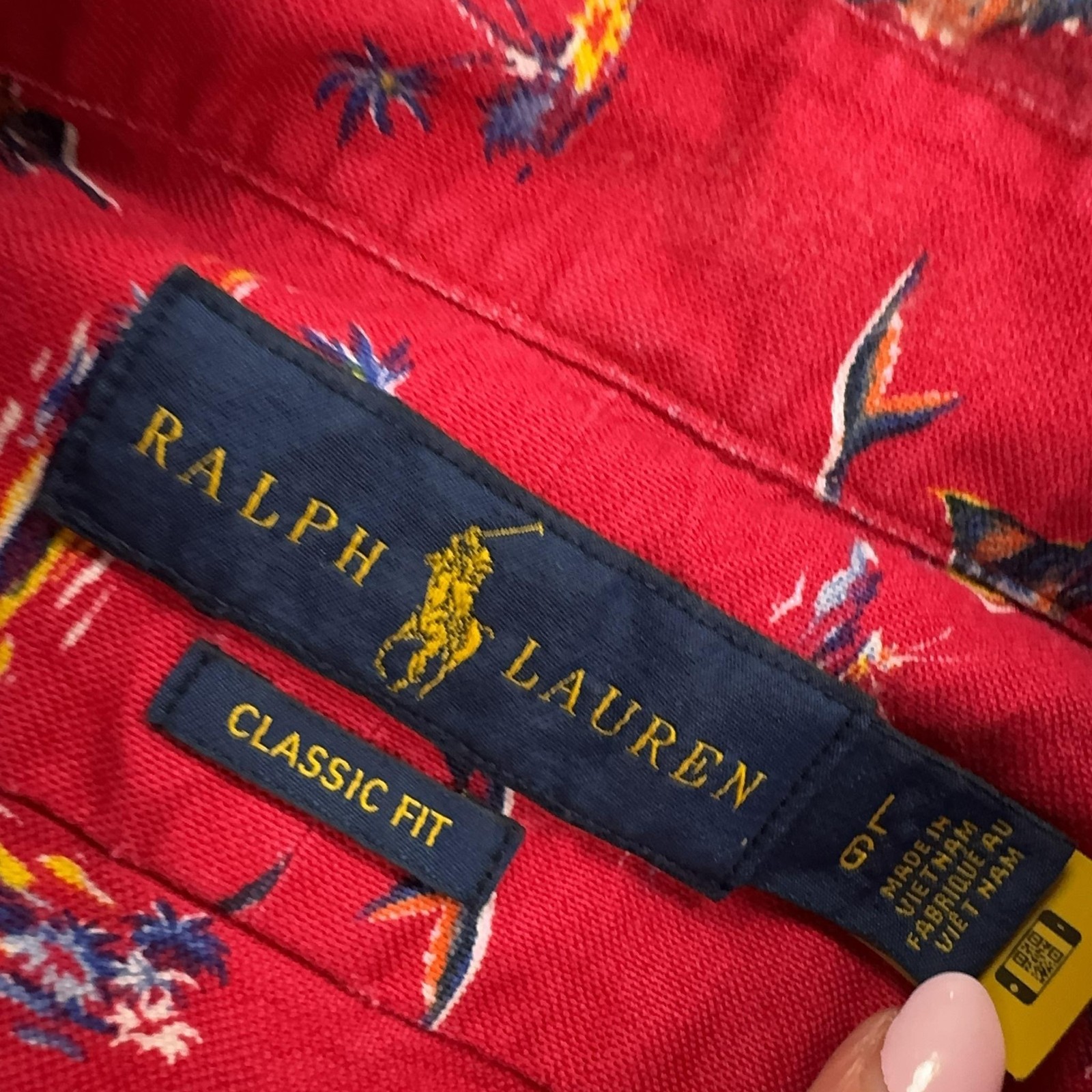 Ralph Lauren Shirt Mens XL Red Nautical Marlin Print Short Sleeve Button Front