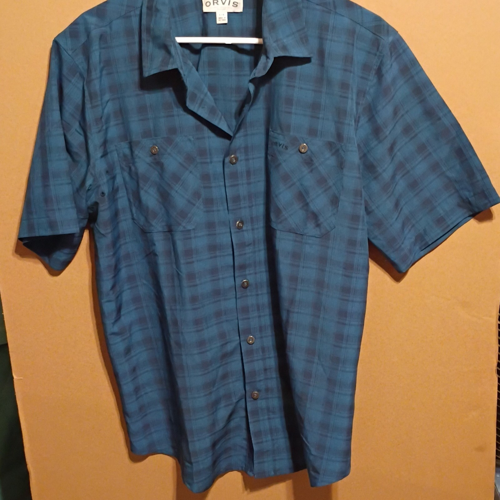 Orvis Classic Collection Men’s Plaid Blue Short Sleeve Button-Up Shirt L Pockets