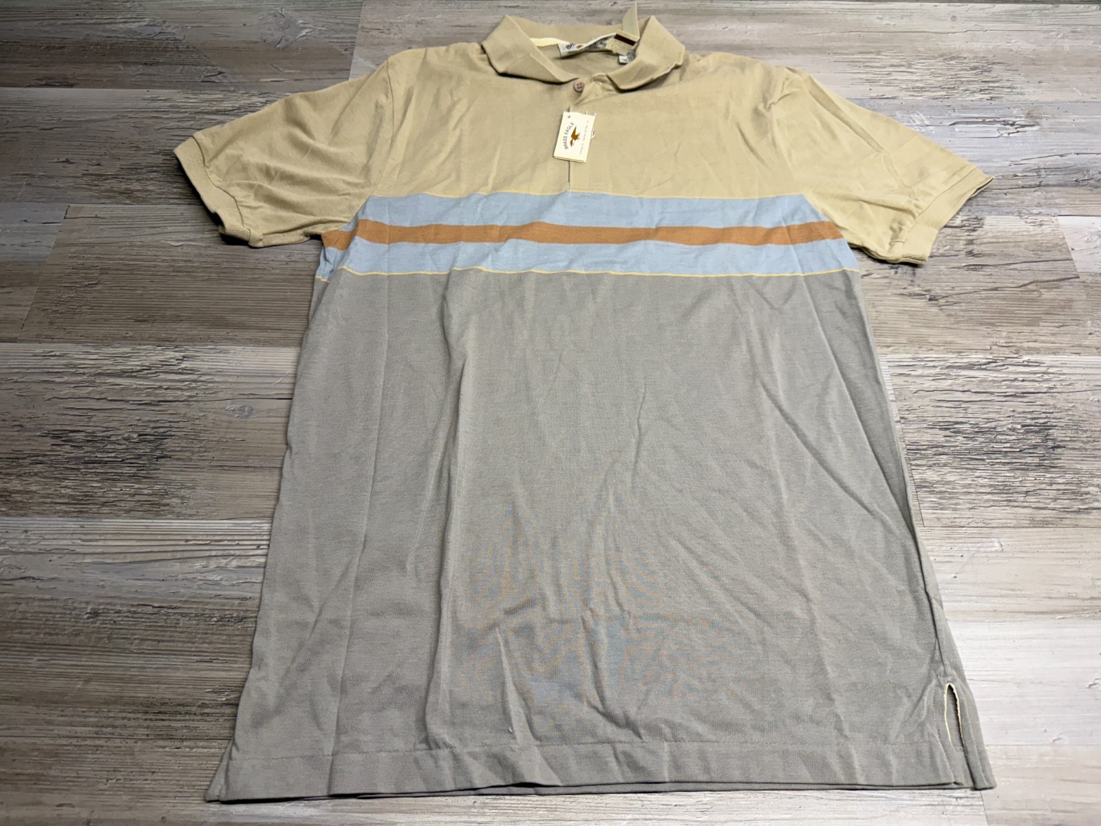 Vintage NWT Brass Eagle Colorblock Stripe Polo Shirt Men’s Medium 70s 80s Korea