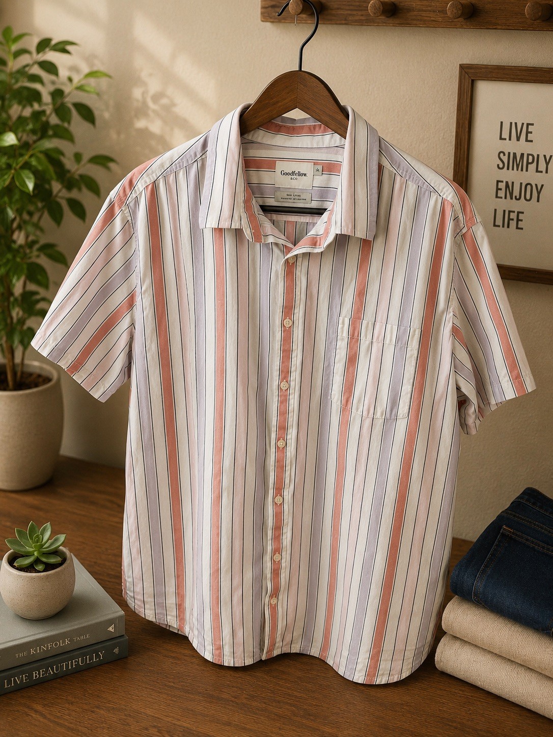 Good Fellow Mens Multicolor Short Sleeve Button Down Shirt Sz XXL