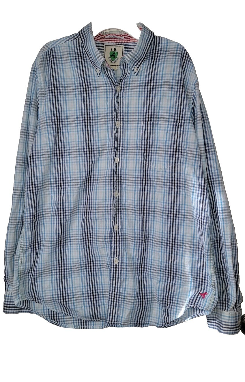 CR Mens Cotton Long Sleeve Collared Pocket Plaid Shirt Sz L PREOWNED Fathers Day