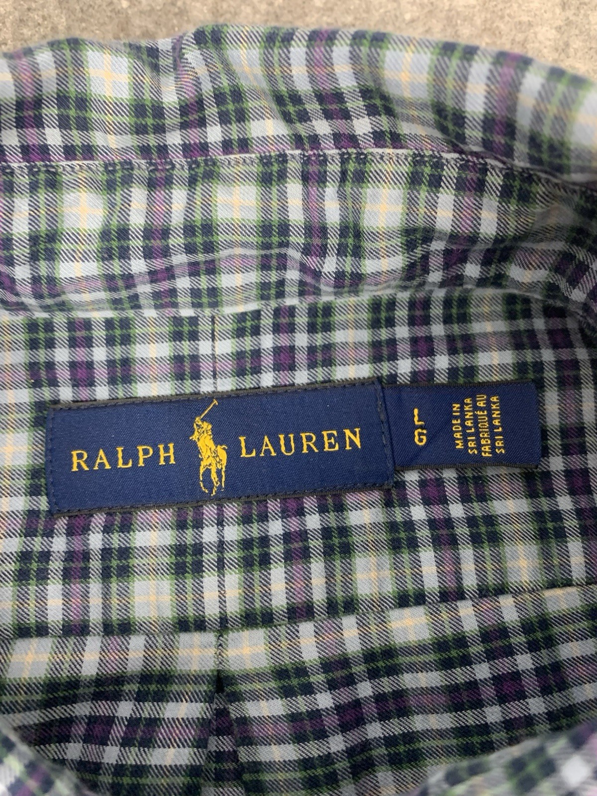 Ralph Lauren Long Sleeve Button Up Shirt, Green Purple Check, Men’s Size Large