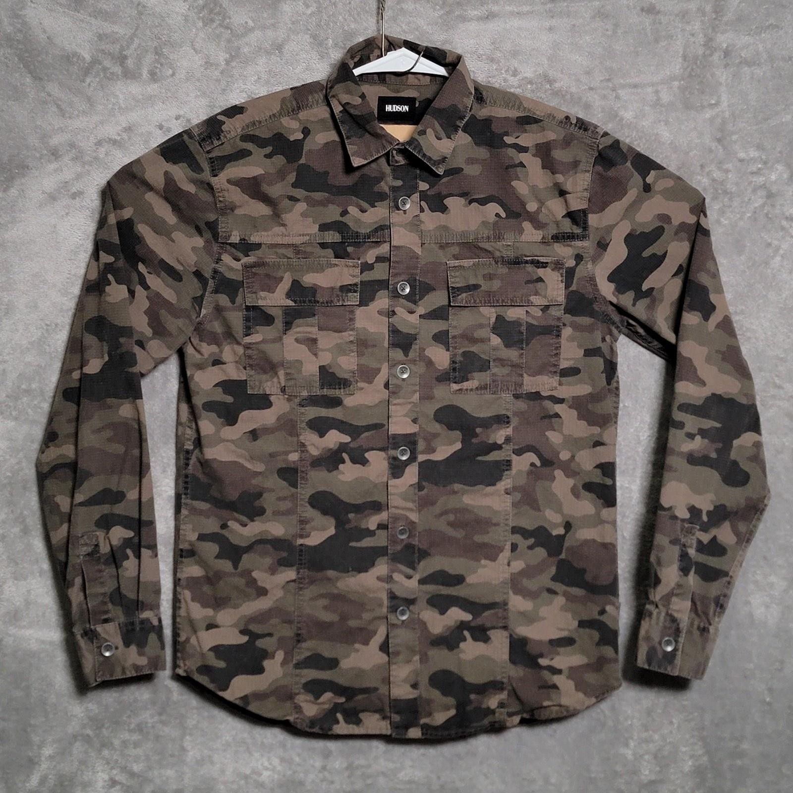 Hudson Gage Shirt Mens Small Green Brown Camo Military Ripstop Outdoor Casual