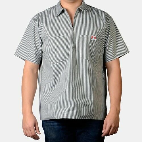 Ben Davis Men’s Short Sleeve Color Stripe Cotton Pockets Blend 1/2 Zip Shirt