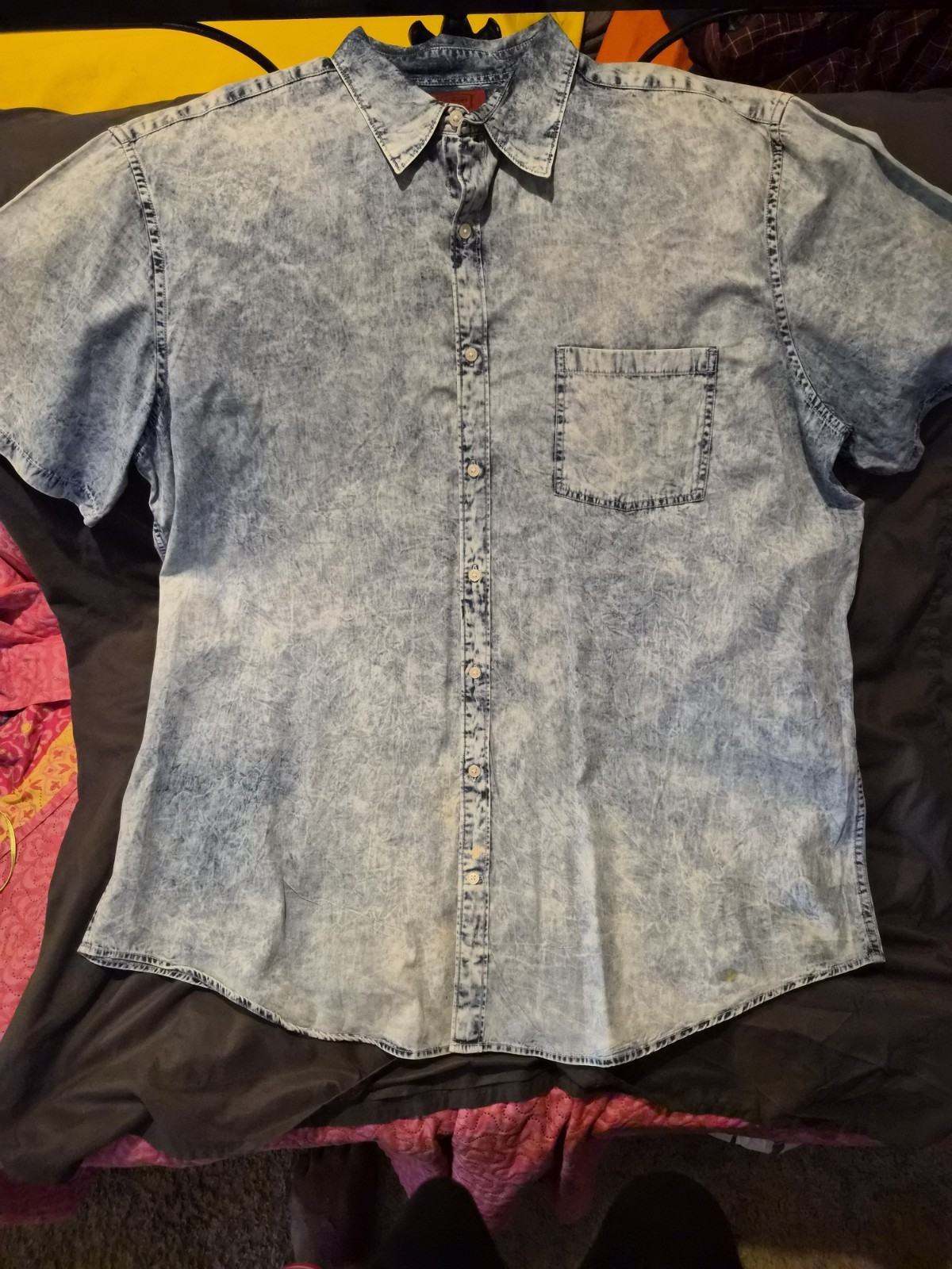 The Foundry Supply Co. Men’s 2XL Blue Acid Wash Denim Button-Up Shirt Pockets