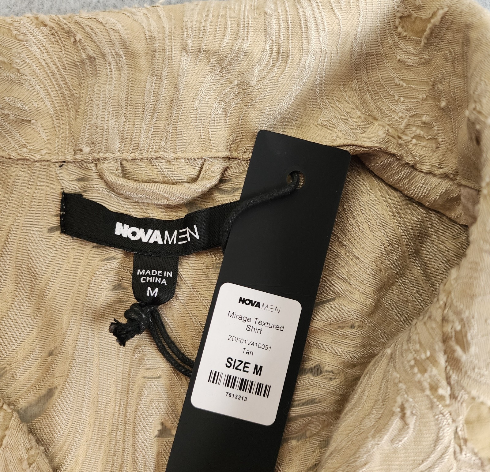 NWT Nova Men Mirage Textured Shirt Collared Size M Tan Short Sleeve Side Slit