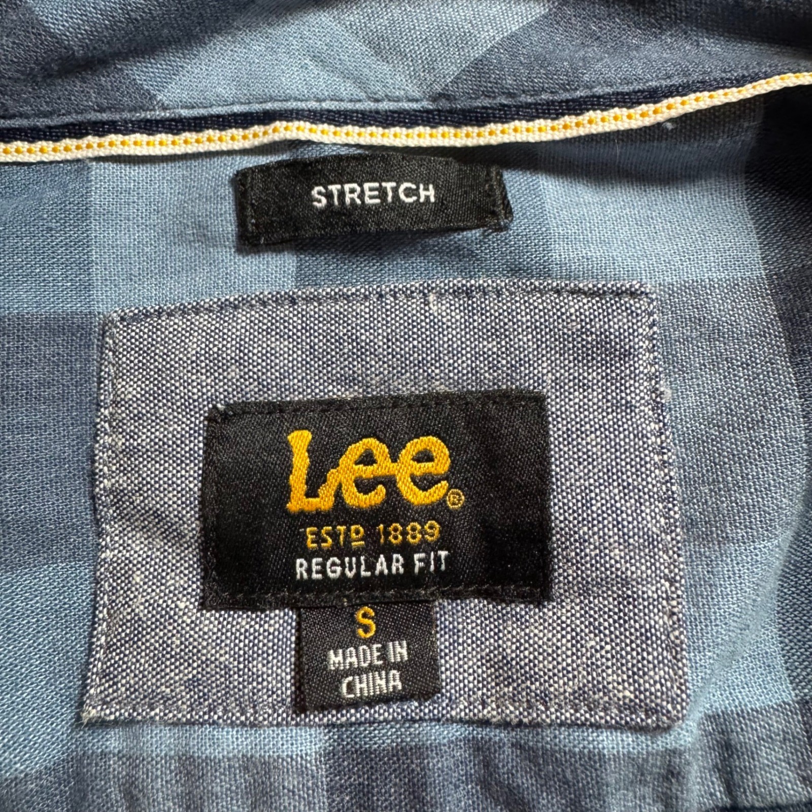 Lee Shirt Small Blue Plaid Stretch Button Regular Fit Utility Work Pockets