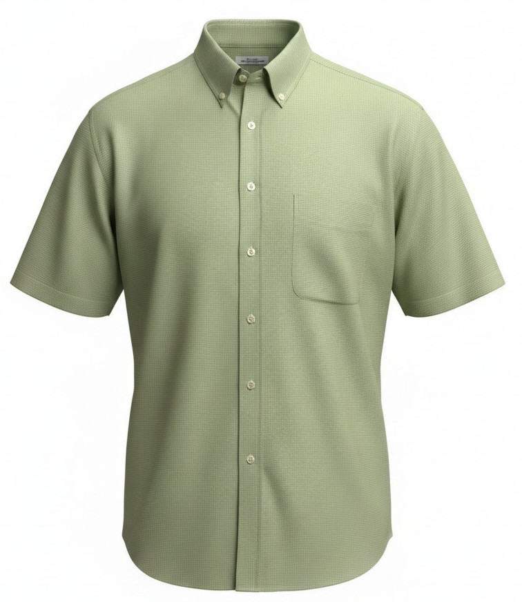Paul Fredrick SS Button Down Men 20 Sage Green Micro Houndstooth Cotton Big Tall
