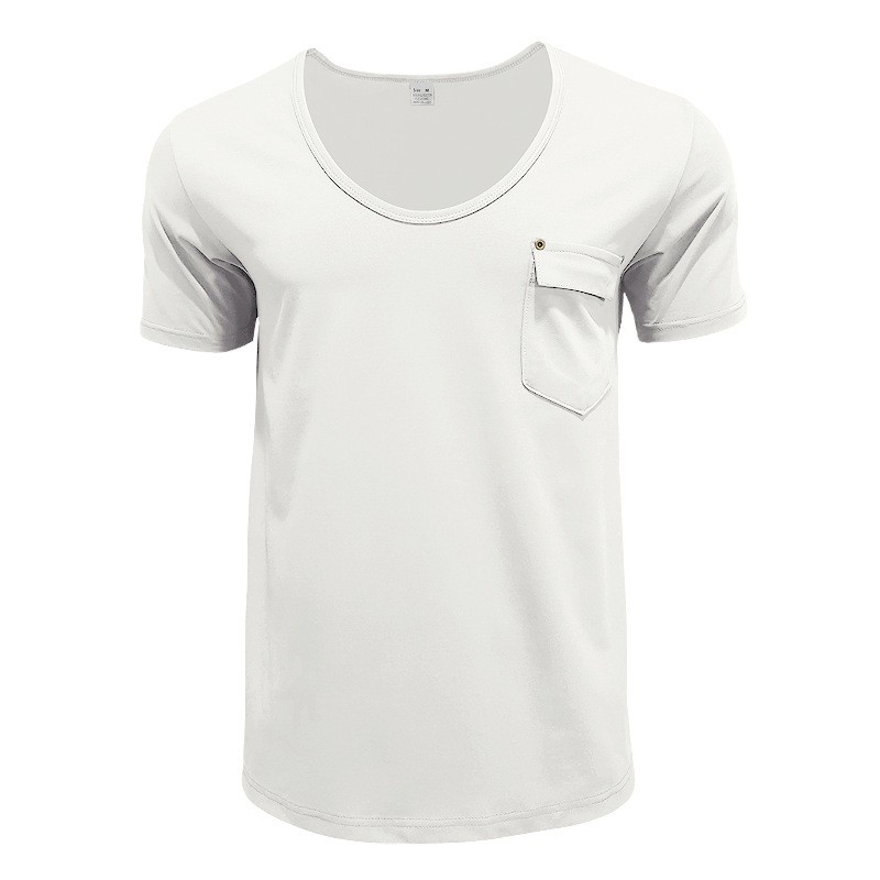 Men’s pocket T-shirt clothing men’s V-neck solid color casual short sleeve