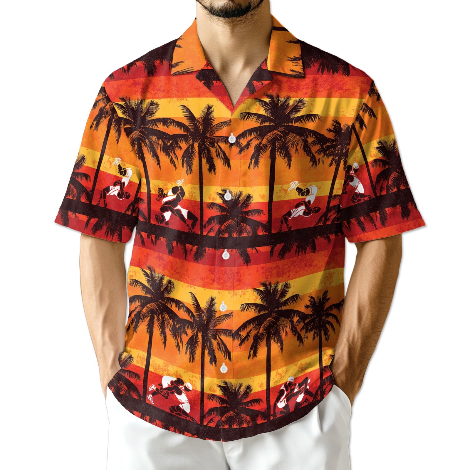 Wrestling Time Sunset Palm Tree Hawaiian Shirt Beach Summer Button Up