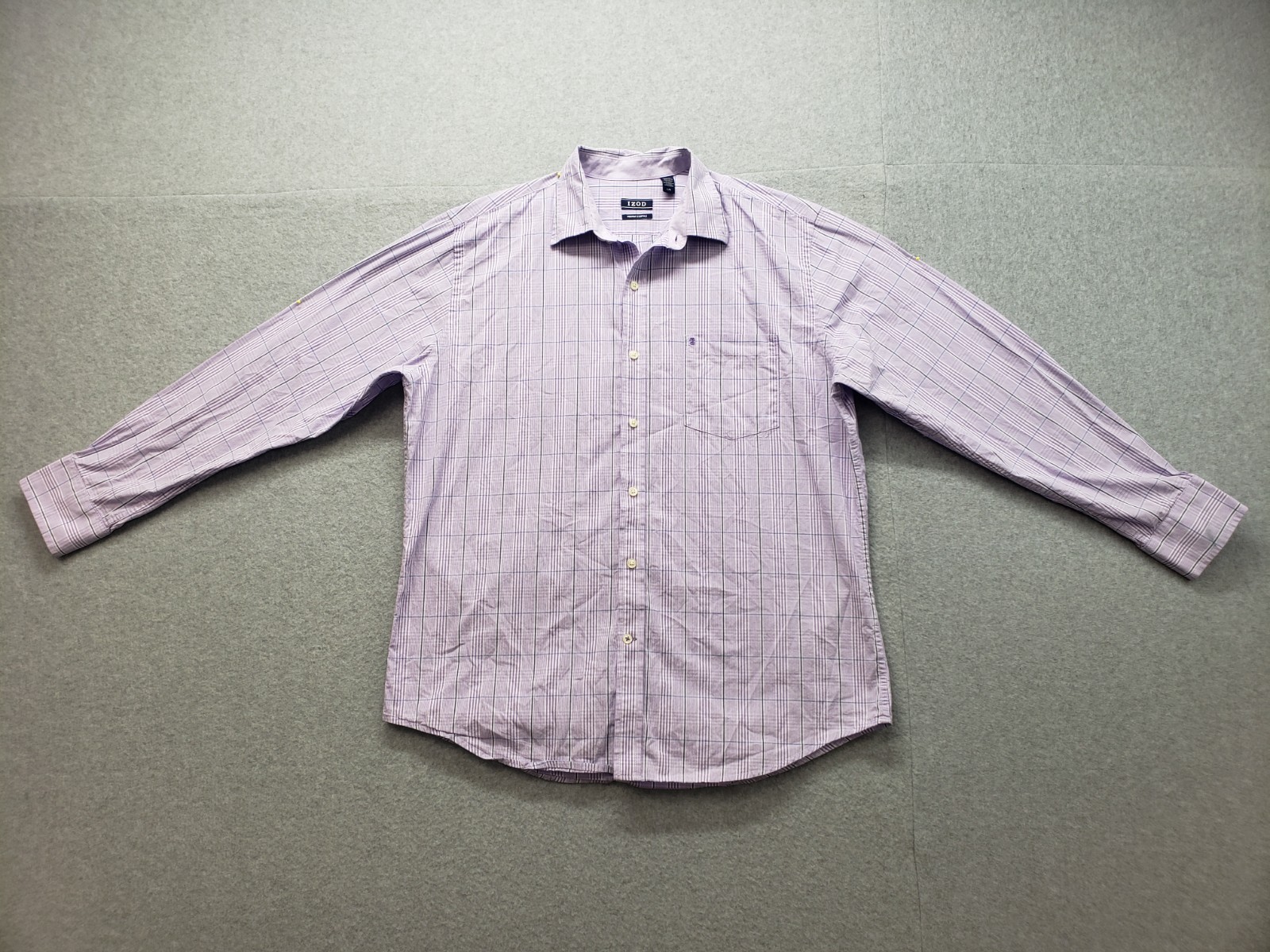 IZOD Men Shirt L Purple Pinstripe Button Down Classic Fit Collared Long Sleeve