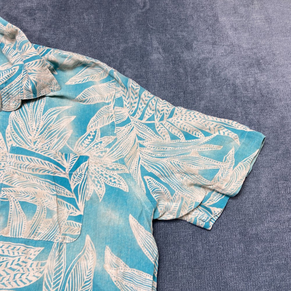 Tasso Elba Island Hawaiian Shirt 2XL Mens White Blue Tropical Leaf Silk Linen