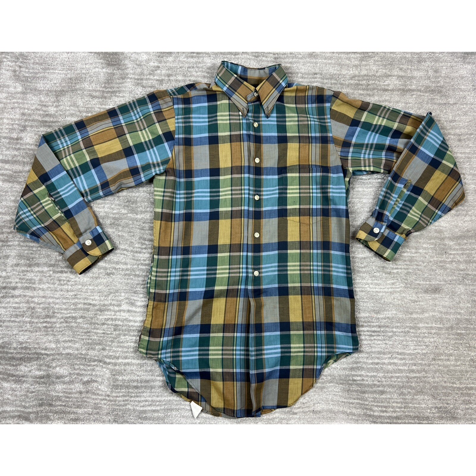 Elderado Button Down Shirt Mens 14.5 S Yellow Blue Plaid Tapered Traditionals