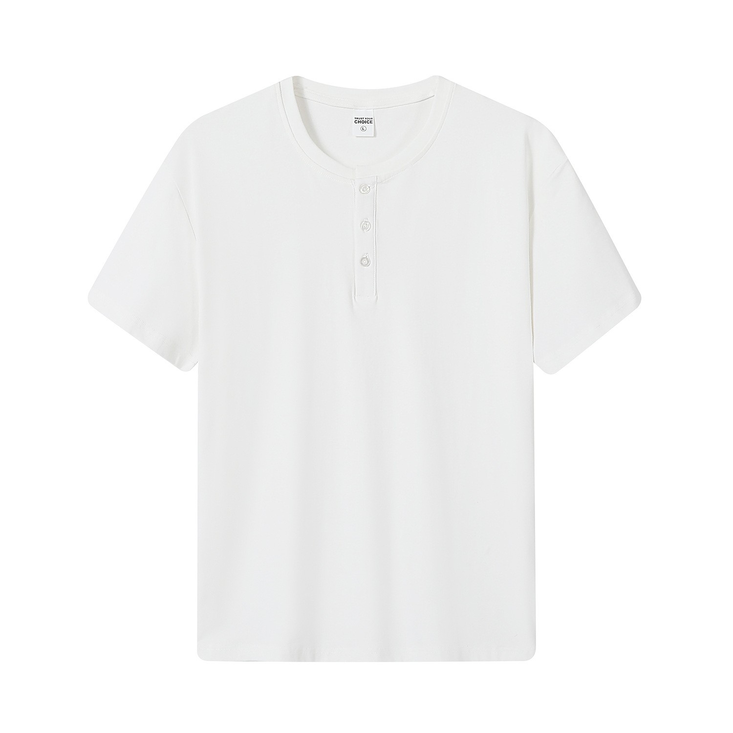 Solid Basic Button Detail Crew Neck T-Shirt