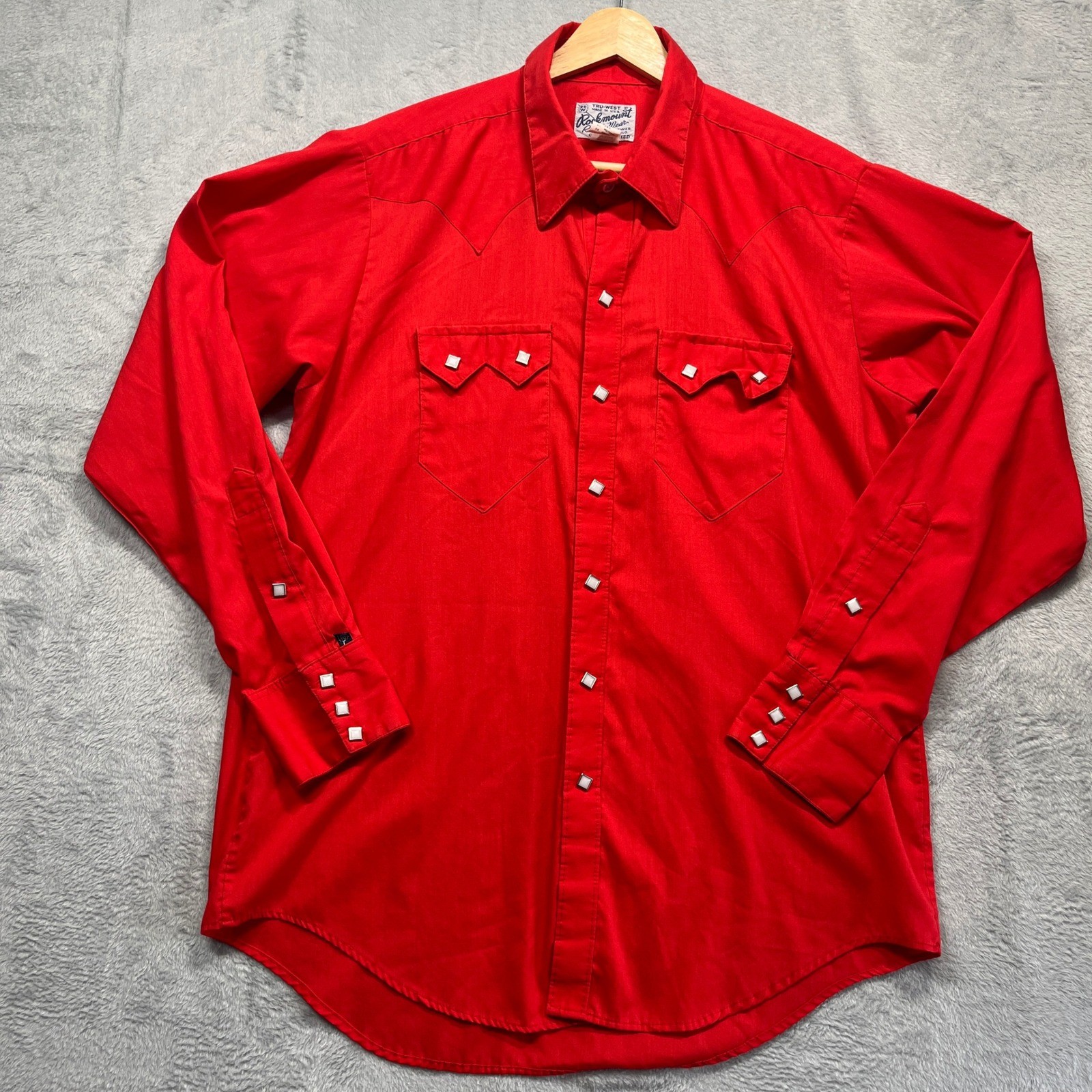 VTG 70’s Rockmount Ranch Wear Western Shirt Mens Red Pearl Snap Sawtooth 17-35