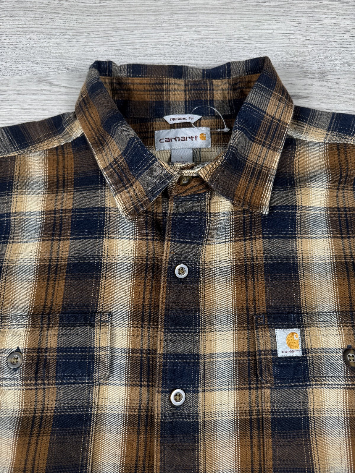 Carhartt Shirt Mens L Blue Hubbard Flannel Heavy Triple Stitched Strong Work