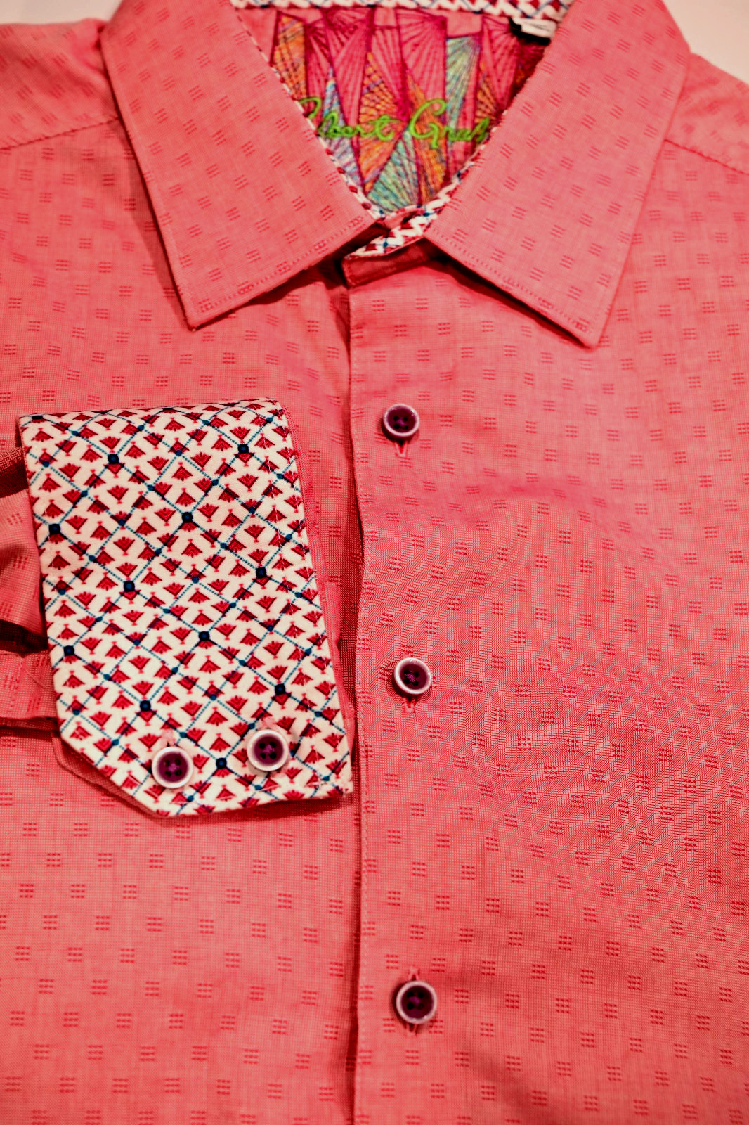 ROBERT GRAHAM FLIP CUFF SALMON COLOR COTTON SHIRT XL (#2-166)