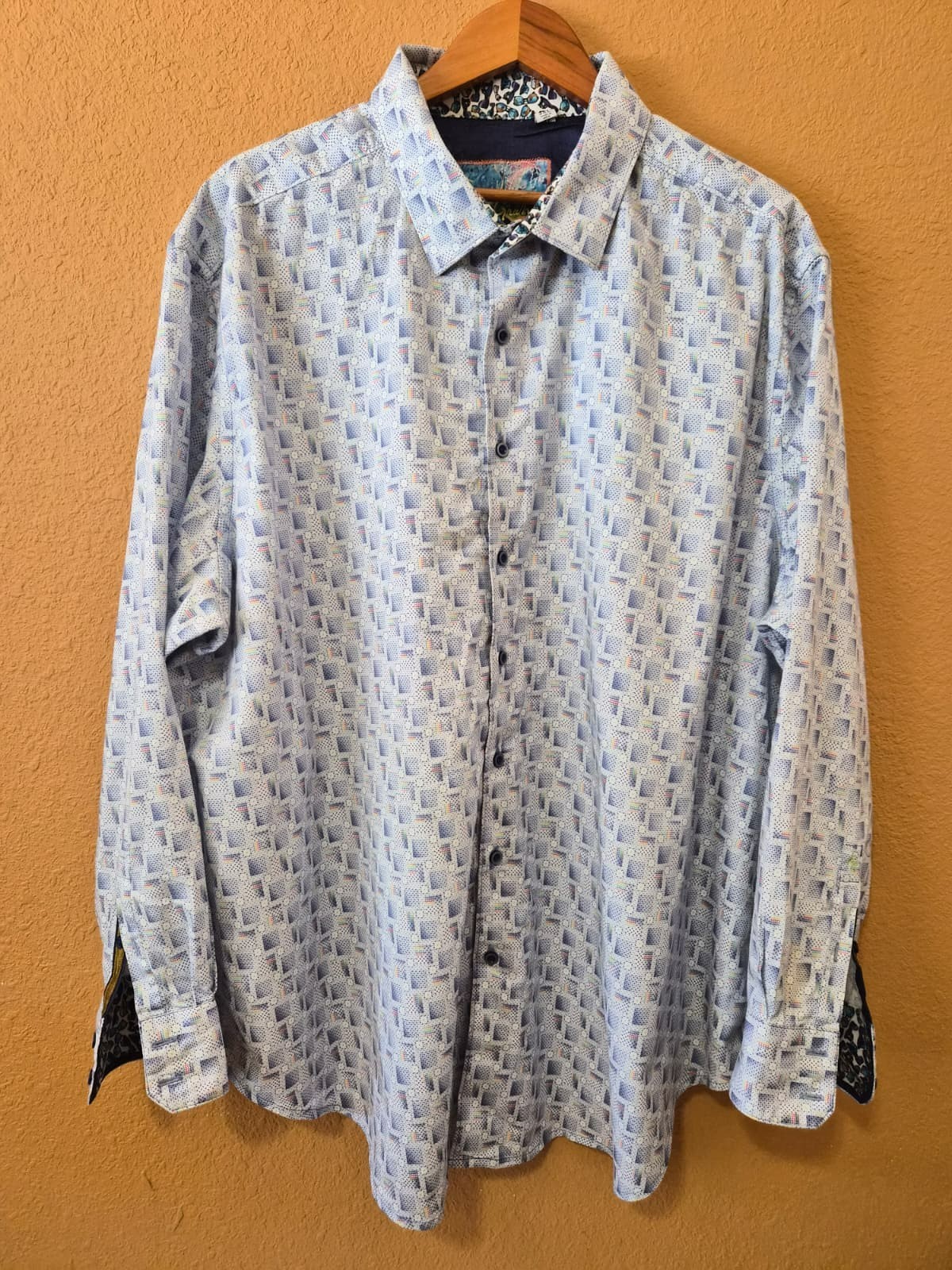 Robert Graham Shirt 3XL Men Blue Geometric Abstract Koi Fish Trim Long Sleeve