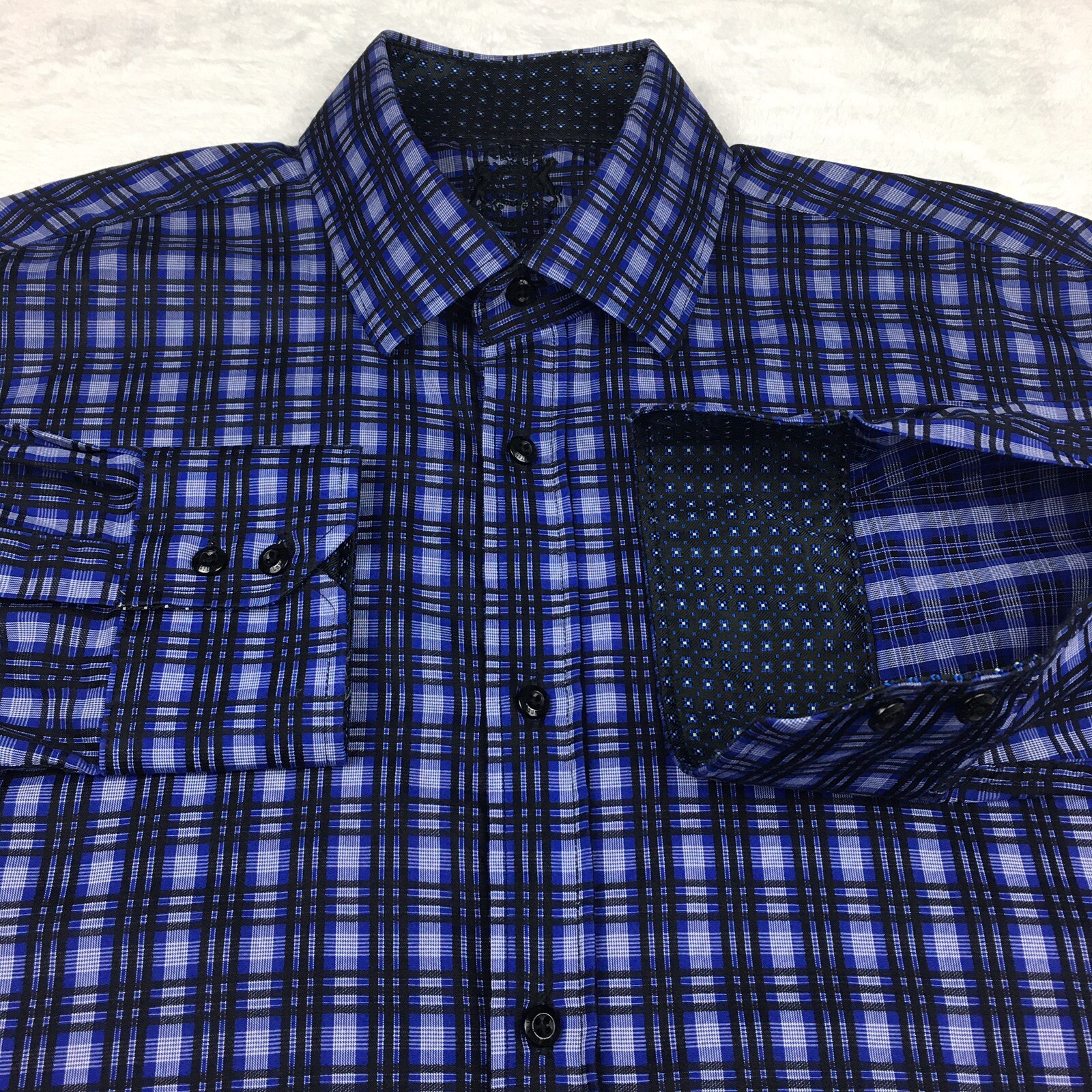 English Laundry Shirt Mens 16.5-34/35 Black and Blue Checks Long Sleeves
