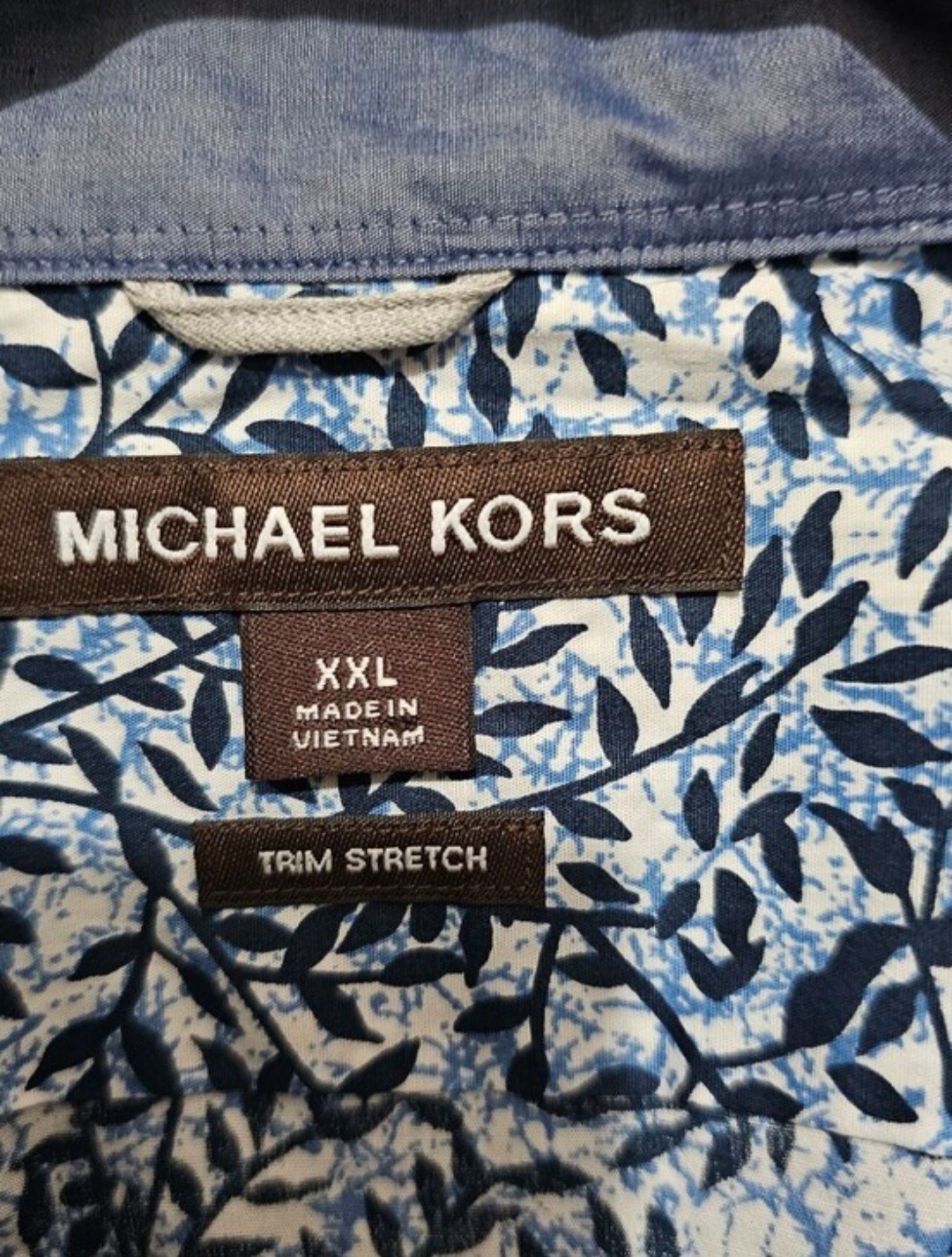 Michael Kors Blue Floral-Print Long Sleeve Button-Down Shirt