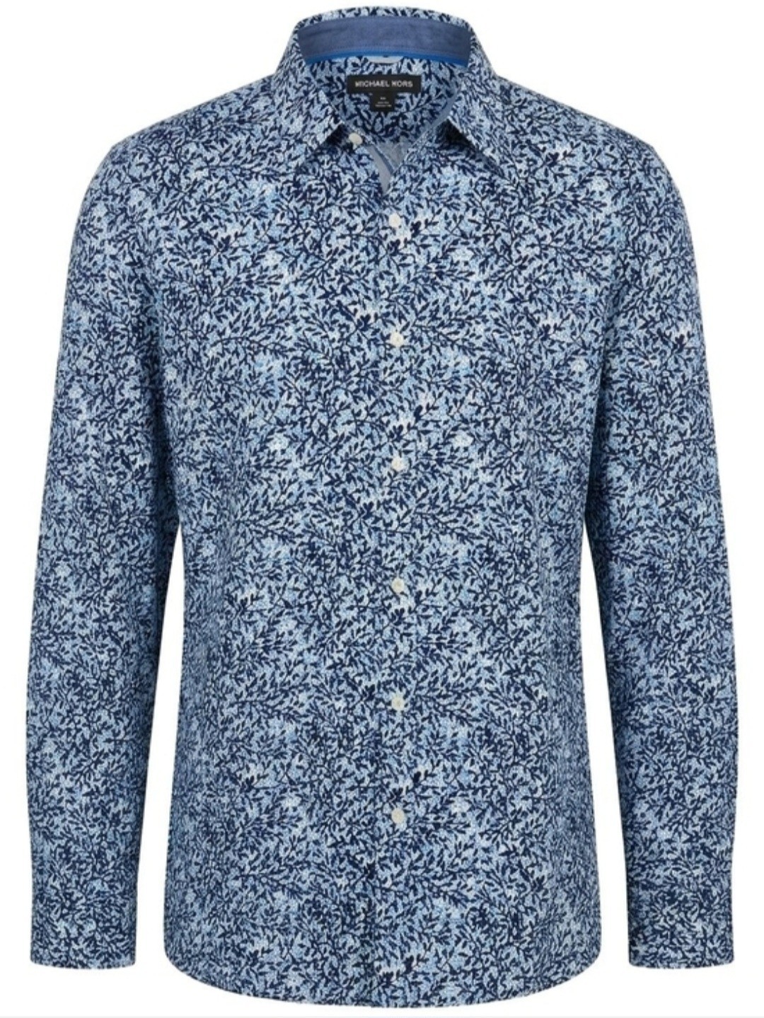 Michael Kors Blue Floral-Print Long Sleeve Button-Down Shirt