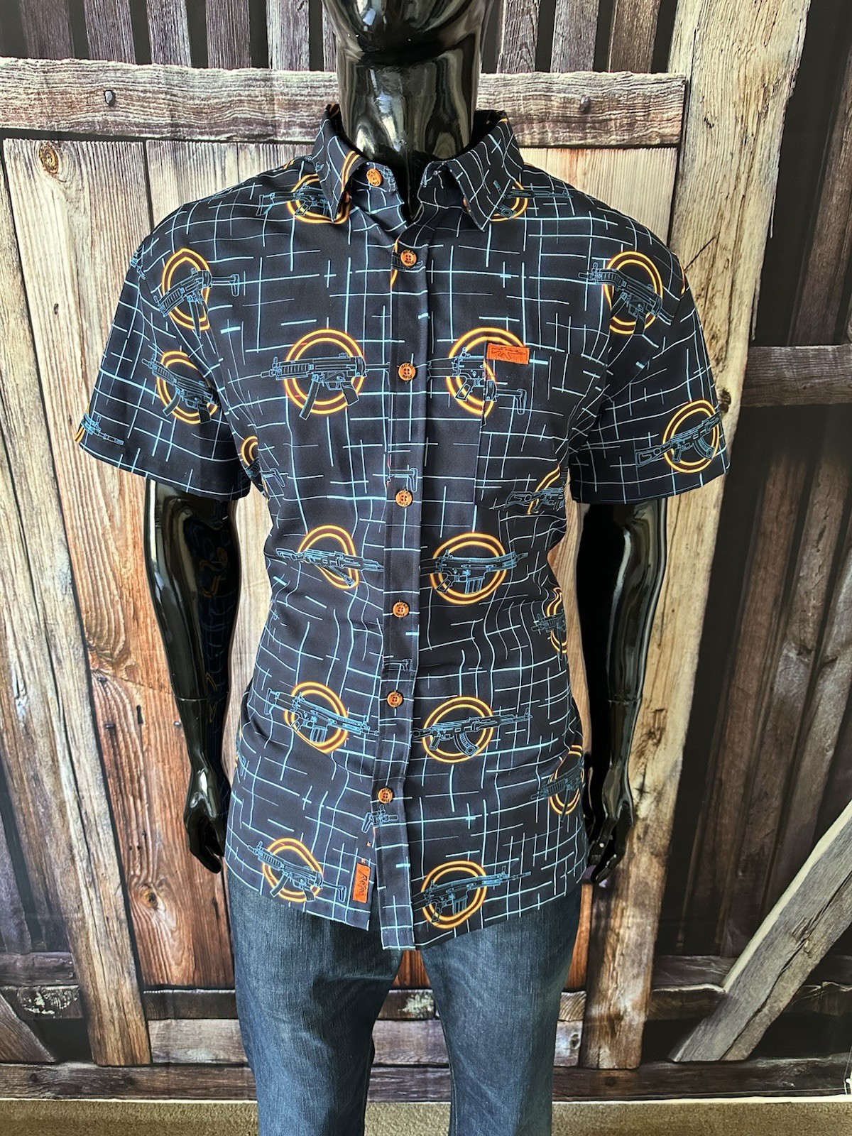 Retro Rifle SS Dark Blue & Teal “The Grid” Button Up Shirt Large Mint!