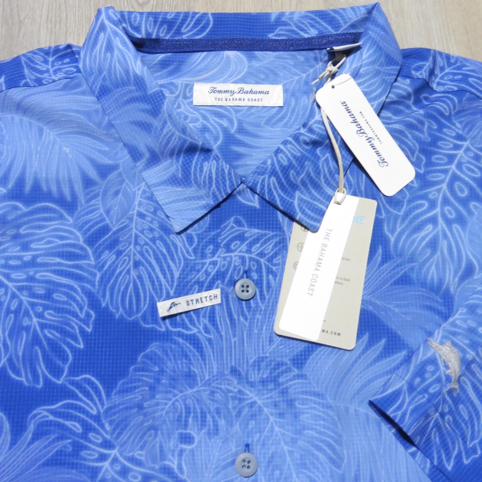 TOMMY BAHAMA Mens 3XLB 3XL BIG LUMINESCENT HAWAIIAN SHIRT TEAM BLUE STRETCH