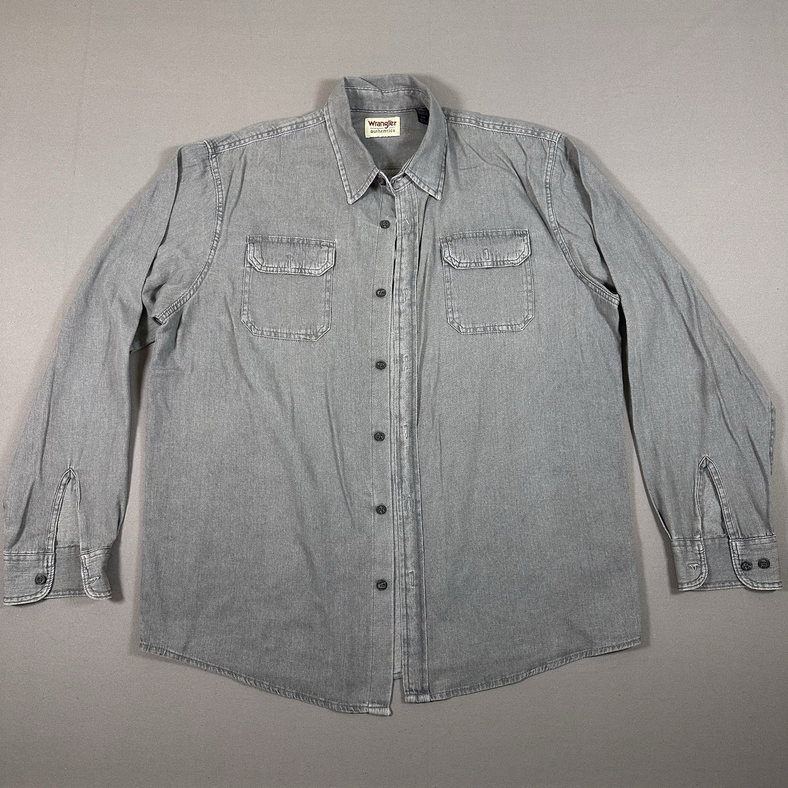 Wrangler Authentics Button Shirt Gray Mens Large