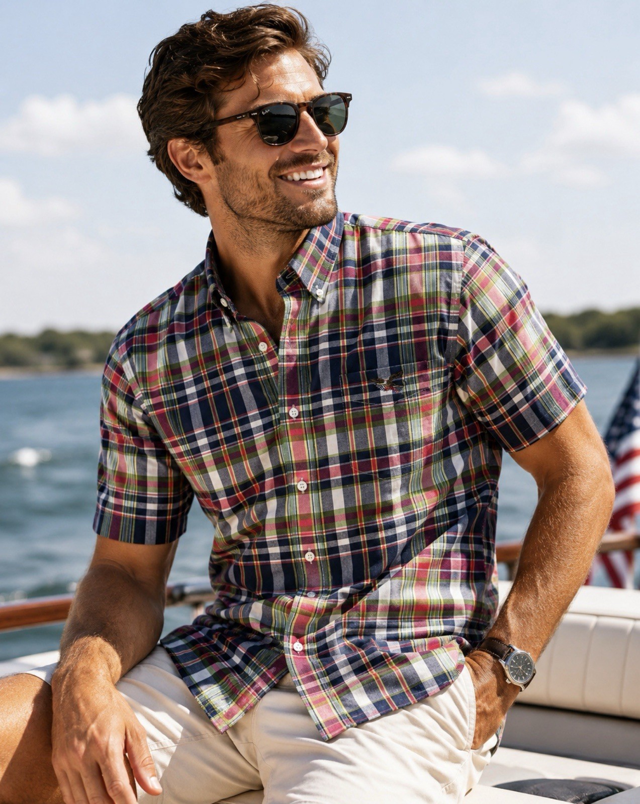 American Living Madras Plaid Button Down Shirt Men XL 100% Cotton Preppy Coastal